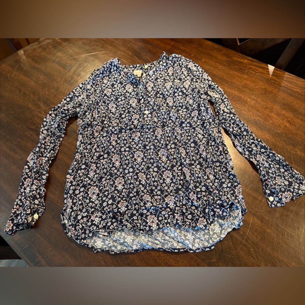 LOFT Floral Patterned Top - Black and White Women’s Size Small
